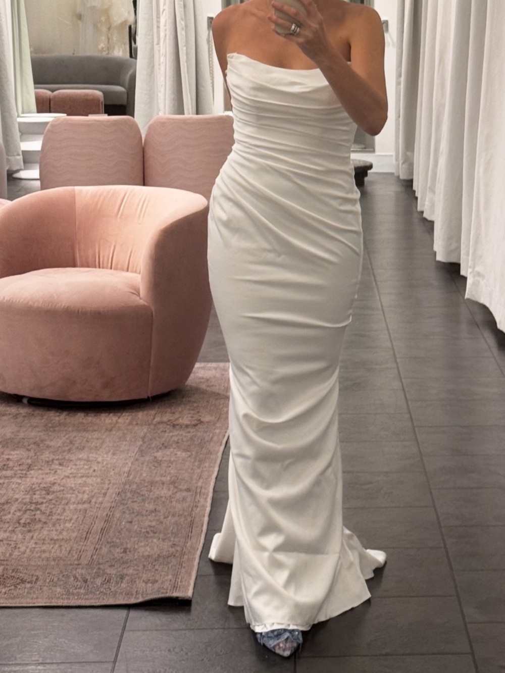 David's Bridal Soft White Strapless Sheath Wedding Dress